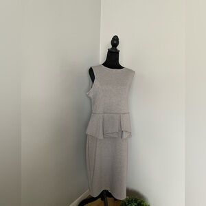 Gray Ruffled Peplum Sheath Dress for Work